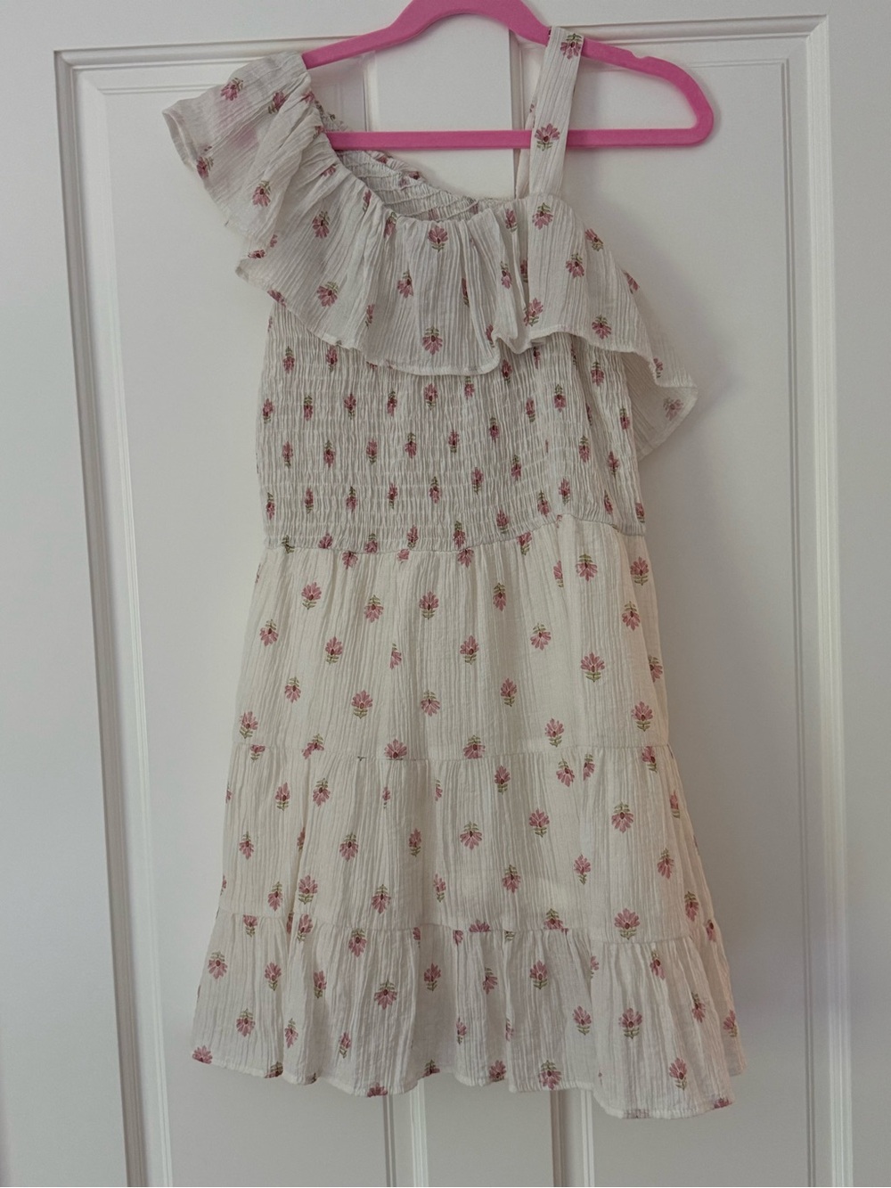 Zara Cream One-Shoulder Floral Dress with Pink Rose Print